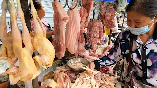 Cambodian Local Food Market Scenes - Pork, Meat, Chicken, Roast Pigs, Grilled Fish & More