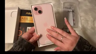 📱💕 ASMR ~ Unboxing my pink Iphone 15 plus + putting on accessories | No Talking