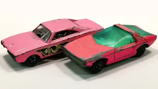 Matchbox restoration Dodge Dragster, Vauxhall Guildsman 1. "Paint it Pink" challenge.