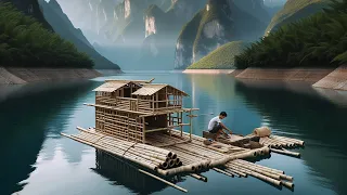 Spend A Month Building A Bamboo Boat On The Lake, Amazing! #handmade #houseboat