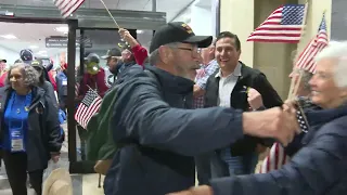 Listen as a passionate crowd welcomes home Central Coast veterans from their D.C. memorial tour