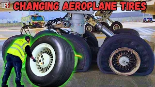 How to change an AIRPLANE TIRE #airplane #trendingupdatess
