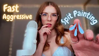 ASMR | Fast & Aggressive Spit Painting 👅💦 (intense wet & dry mouth sounds with hand movements)