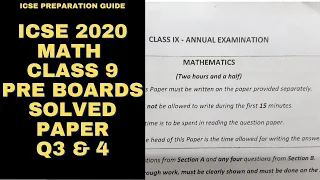 ICSE 2020 Math Class 9 Pre boards Solved Paper/ Q3 & 4