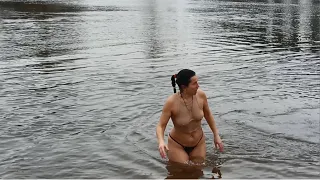 BATHING ICE WATER SWIMMING #6 ICE HOLE BATHING | COLD WATER | SWIMMING WINTER| EPIPHANY BAPTISM 2024