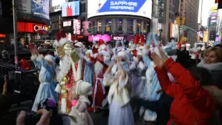 Russian Santa Claus and his granddaughter, Snegurochka in Times Square. NYC. December 2015