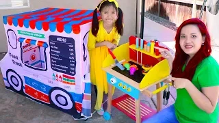 Wendy Pretend Play Cooking with Food Truck Tent & Wooden BBQ Grill Toys