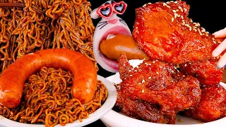 Kielbasa Sausage, Black Bean Noodles, and Spicy Chicken 치킨, 킬바사, 짜파게티 먹방 | REALMOUTH's ASMR MUKBANG