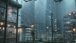 Heavy Rain Calmness: Solitude in the Neon Shadows - A Dystopian Dreamscape Escape