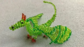 Large voluminous dragon made of beads and wire. Tutorial