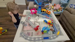 Ema Plays with Duplo Train and Action Bricks