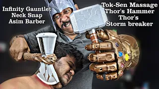 Asim Barber ASMR Tok Sen Massage By Thor's Hammer And Stormbreaker | Infinity Gauntlet Neck Snap