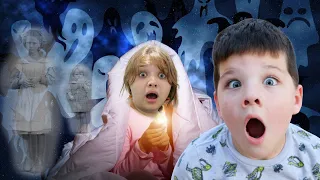 GHOST CHILDREN in OUR Haunted HOUSE! Aubrey and Caleb SEARCH for the GHOSTS!