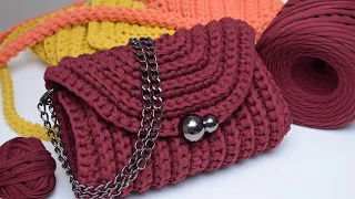 Crochet a bag with a round flap and a convex pattern МК Сумка с круглым клапаном и рельефным узором