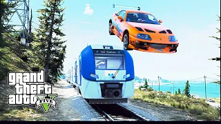 GTA5 PAUL WALKER SUPRA FLYING VS TRAIN AMAZING