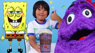 Ryan's World and Spongebob Drink the Grimace Shake in Real Life