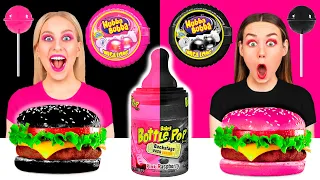 Rosa Essen vs Schwarz Essen Challenge | 24 Stunden alles nur in einer Farbe essen auf BooBoom