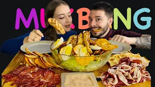 MUKBANG Cesar salad | JAMÓN IBÉRICO | LOMO 🤤 Затавляю мужа есть на камеру 🤣