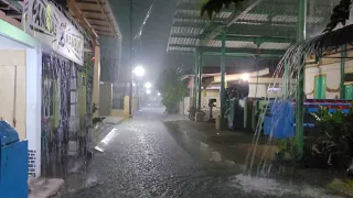 Heavy rain in my village life | rain walk night | relaxing rain