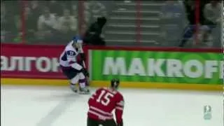 Ryan Getzlaf kneeing misconduct on Mikus. IIHF WC. May 17th 2012