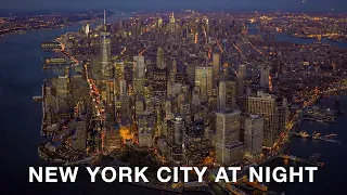 Aerial View of New York City Skyline at Night