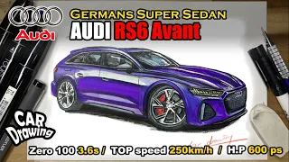 [Car Drawing] How to draw a car #26th Audi RS6 Avant (아우디 RS6 아반트) 자동차 그리기 - Time Lapse