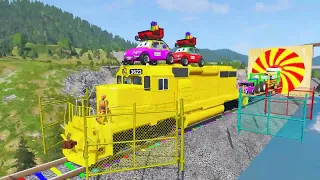 Train transporting small cars with rails - Truck Rescue monster Truck - BeamNG