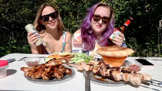 Mukbang Мукбанг на природе Шашлык Крылья Овощи Провожаем лето