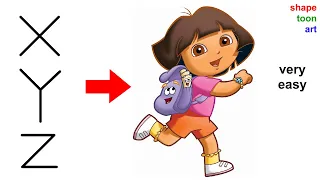 Turn XYZ into Dora the Explorer drawing easy - How to draw dora cartoon drawing easy step by step