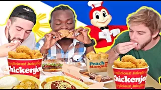 Funny JOLLIBEE Eating with BARE HANDS Only! We became Filipinos🙌😂