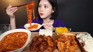 ENG SUB)Creamy Onion Chicken Hot Cho King Boneless Chicken🍗 With Homemade Rabokki Mukbang ASMR