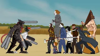 Chainsawman Solo vs Pyramid head, Katana man, Pennywise, Jeff, Jason, Michael - Drawing Cartoon 2