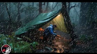 Dark and Gloomy Heavy Rain and Thunderstorms Camping - ASMR Rain Camping Adventure
