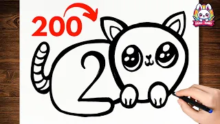 Draw a Cat with Number 200! | DrawWithBunny