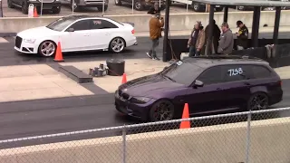 Audi S4 vs BMW 335is N54 DCT Single Turbo Wagon vs 335i & 535i vs Diesel Truck 1/4 Mile