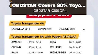 OBDSTAR Covers 90% Toyota 8A 4A Proximity All Keys Lost