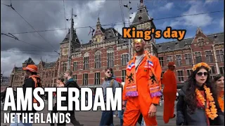 [4K HDR] Experience Amsterdam King's Day 2024: Ultimate Walking Tour of the Festivities.