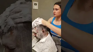 Lady barber asmr massage #foam #headmassage #facemassage