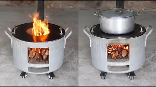 DIY wood stove / How to make a wood stove with cement and old pots and pans