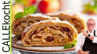 Apfelstrudel schnell & einfach selbermachen. Rezept o. Schnickschnack!