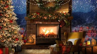 Christmas Ambience | Cozy  Winter Ambience & Crackling Fireplace | Gentle Snowfall