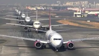 Brilliant ! 8 Planes take off in 8 minutes non stop at Mumbai International Airport