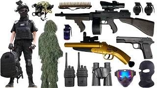 Special police weapon toy set unboxing, Thomson submachine gun, M870 shotgun, Glock pistol, bomb