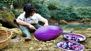 The water emitted a strange light, and the girl discovered a huge purple clam filled with wealth