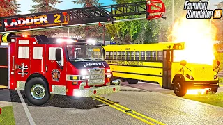 SCHOOL BUS FIRE RESCUE (ENGINE EXPLODED) | FARMING SIMULATOR 2019