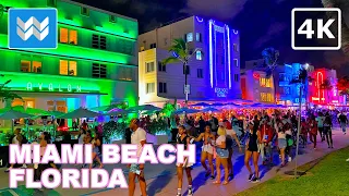 [4K] Nightlife at Ocean Drive in Miami South Beach Florida Spring Walking Tour - GTA 6 Vice City IRL