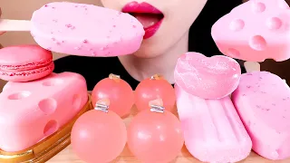 ASMR PINK CHEESE CAKES, JELLY, ICE CREAM, MACARONS eating sounds MUKBANG치즈케이크,젤리,초콜릿&찹쌀떡아이스크림,마카롱 먹방