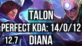 TALON vs DIANA (JNG) | 14/0/12, Legendary, 1.9M mastery, 500+ games | KR Challenger | 12.7