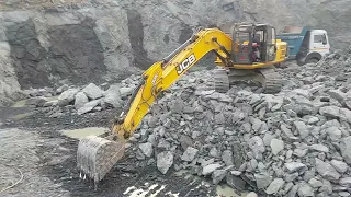 JCB 205 Excavator Loading Boulders at Stone Mines | Heavy Machinery in Action.