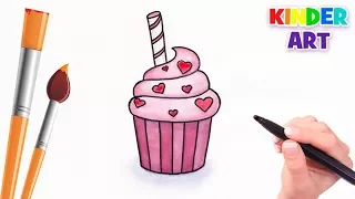 How to draw a cupcake. Valentine's day - Watercolor drawing